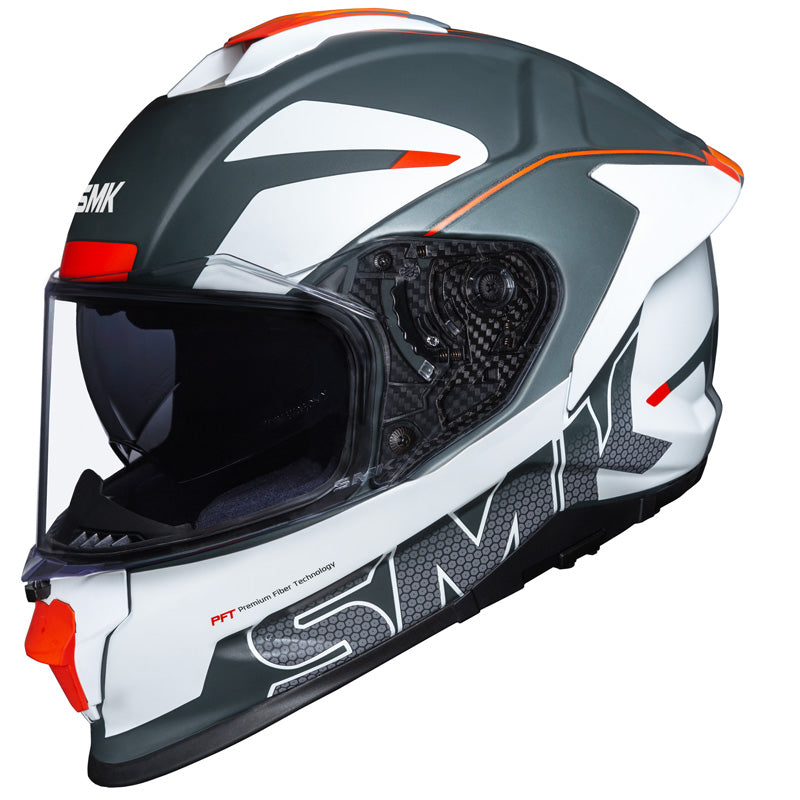 SMK Helmets TITAN PFT HELMET - Firefly Grey/White/Red (Matte)