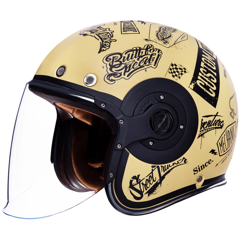 SMK Helmets RETRO JET HELMET - Tracker Beige/Black (Matte)