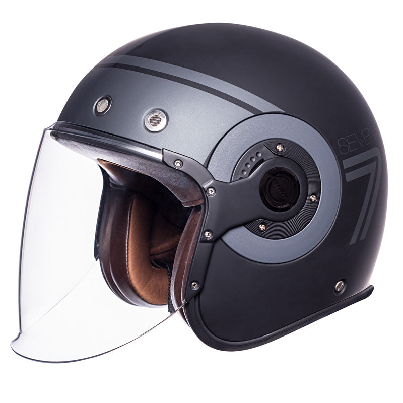 SMK Helmets RETRO JET HELMET - Seven Black/Grey (Matte)