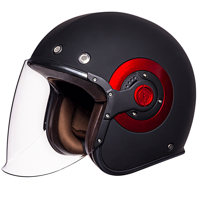 SMK Helmets RETRO JET HELMET - Solid Black/Red (Matte)